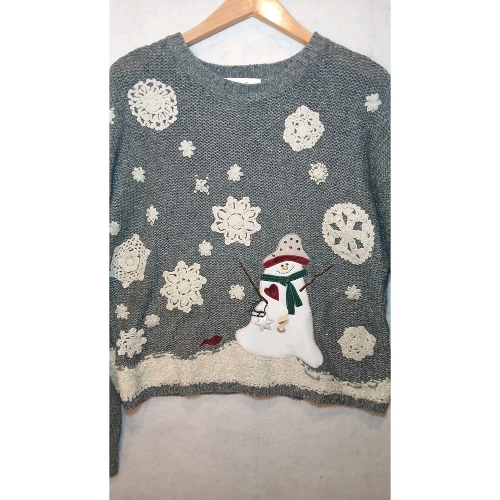 Womens Snowman Christmas Sweater Large Snowflake Holiday Cottagecore Winter - Picture 2 of 9
